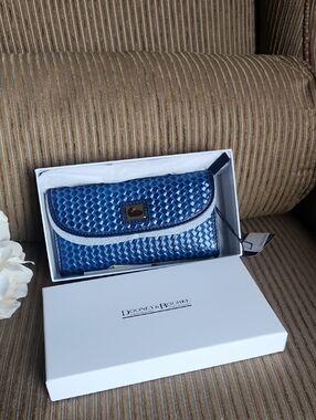 RARE Dooney & Bourke Blue Woven Leather Zip Wallet with Wristlet